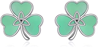 Sterling Silver Shamrock Stud Earrings with Green Agate Gemstones, Push Back Design for Secure & Comfortable Fit - Ideal St. Patrick's Day Jewelry Gift for Women