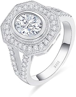 2ct Moissanite Antique Countess rings, D color VVS1 oval Cut Bezel Setting Split Shank Engagement Rings for Women man18 K white glod Plated 925 Sterling Silver Ring valentine's day jewelry gifts