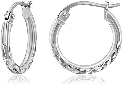 Sterling Silver 2mm Width Diamond-Cut Round Hoop Earrings, 15mm-60mm