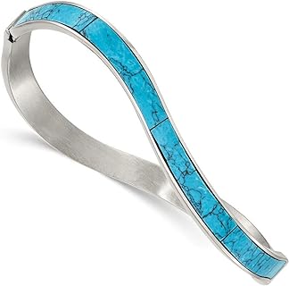 Stainless Steel Simulated Turquoise Hinged Cuff Stackable Bangle with Unique Clasp - Sophisticated Jewelry Gift for Women