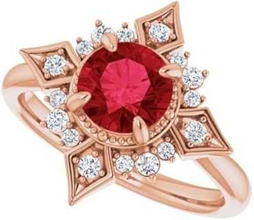 Round Cut 3 CT Selene Goddess Engagement Ring 925 Silver/10K/14K/18K Solid Gold Galaxy Red Ruby Ring Lunar Genuine Ruby Ring North Star Ruby Ring July Birthstone Ring