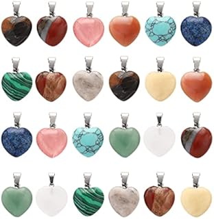 24 Pieces Healing Crystal Heart Moon Cross Shaped Pendants Necklace Charms for DIY Jewelry Making Natural Quartz Stones Chakra Love Beads Bulk