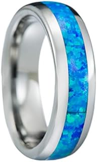 Men's Comfort Fit Blue Opal Inlay Engagement Ring in Tungsten Carbide, Available in Band Sizes 8mm, 6mm, 4mm, and Various Finishes - Black, Rose Gold, Silver. Gift Box Included.