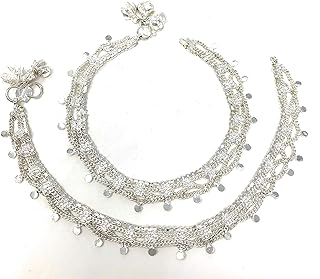 Duel On Jewel Traditional Indian Ethnic Silver Lace Design Payal Bells Anklet Pair For Women - Gift Beach Wedding Party Dance