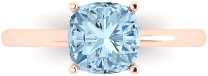Clara Pucci 2.0 ct Cushion Cut Solitaire Natural Aquamarine Engagement Wedding Bridal Promise Anniversary Ring 18K Rose Gold