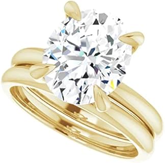 10K/14K/18K Solid Yellow Gold Engagement Ring Set for Women, Handmade 3 Carats Oval Cut Moissanite Solitaire Ring Set, Wedding/Bridal Rings for Her, Anniversary/Propose Gifts Ring
