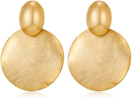FAMARINE Big Disc Drop Earrings Gold Dangle Earrings Round Hammered Earrings Women
