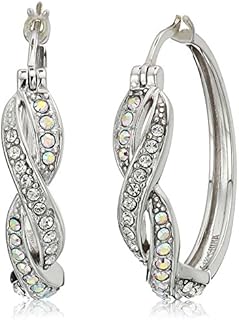 Amazon Collection Sterling Silver Crystal Twisted Hoop Earrings