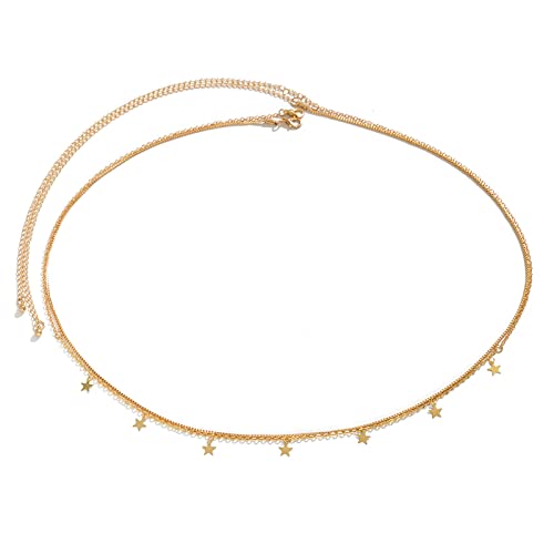 Crystal Waist Body Chain Jewelry Summer Beach Bikini Stars Moon Belly Chains Boho Gold Thin Waist Chain Metal Simple Crystal Belly Body Chain Jewelry for Women