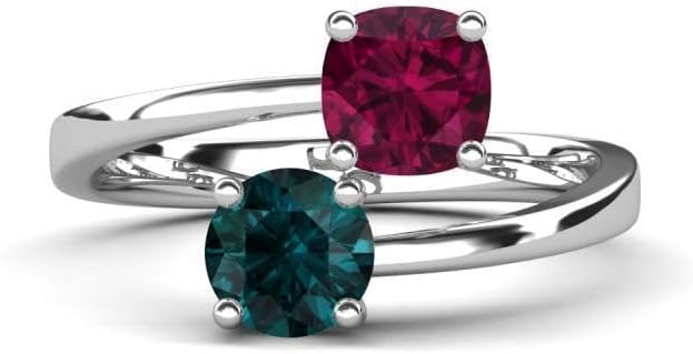 ABHI Cushion Cut Garnet & Round Cut Emerald Two Stone Wedding Engagement Ring 925 Sterling Silver In 14K White Gold Over Wedding Ring for Women's