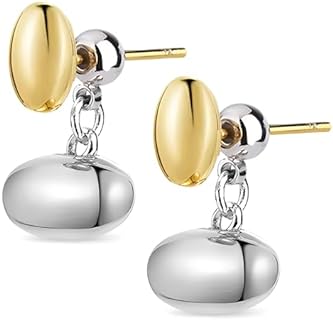 Two Tone Earrings for Women Gold and Silver Bean Dangle Earrings