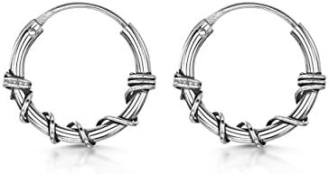 Amberta Women 925 Sterling Silver Bali Hoop Earrings