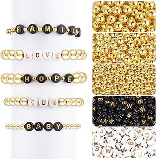 Aster's 1100Pcs Round Gold Letter Beads & Spacer Beads Kit in Durable CCB & Acrylic for DIY Bracelet Jewelry Crafting - Small Size