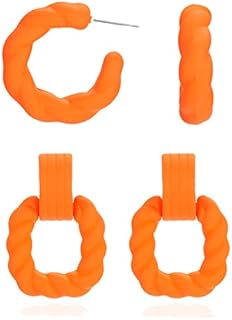 2Pairs Twisted Rope Round Rectangle Earrings For Women Acrylic Square C Shape Statement Earrings Candy Hoop Earrings for Girls