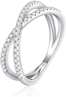 Sterling Silver Criss Cross Engagement Ring with Cubic Zirconia for Women, Ursilver's Elegant X Design