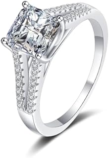 14K White Gold Stackable Rings for Women with 2 Carat D-color VVS1 Asscher Cut Diamond Engagement Ring - Perfect Fit and Romantic Design