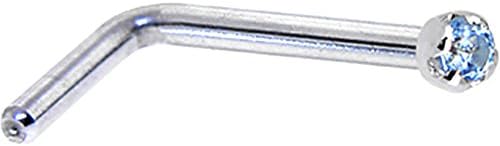 18k White Gold Topaz L-Shaped Nose Stud Handmade in USA by Body Candy