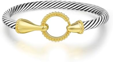 Cuff Bracelet for Women Twisted - Cable Wire Bangle Bracelet Two Tone - Vintage Gold Hook Silver Cuff Bracelets Jewelry Gift