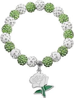 Graduation Gift Green & White Bead Charm Bracelet - Greek Sorority CENWA Nickel Alloy with Elegant Design