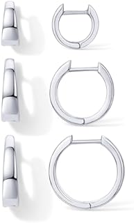 PAVOI 18K Gold Plated Sterling Silver Posts 3 Pairs Small Hoop Earrings Set | Chunky Huggie Hoop Pack Earscape for Women 12mm 16mm 20mm