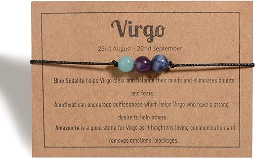 Unisex Braided Chain Zodiac Bead Bracelets with Lobster Claw Clasp and Crystal Gem in Natural Stone Design