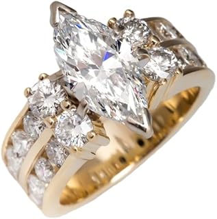 Yellow Gold-Plated Marquise Cut & Round Cut Cubic Zirconia Rings Simulated Diamond Bridal Engagement Ring,Vintage Style Wedding Band Ring Jewelry Gifts