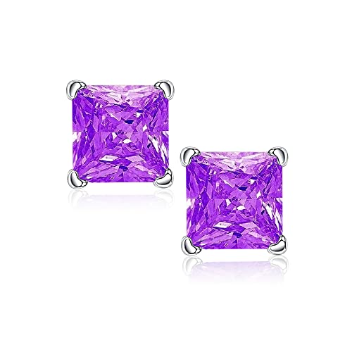 Princess Cut Birthstone Earrings for Women Mom, Genuine or Created Sparkle Birthstone Jewelry 18K White Gold Plated S925 Sterling Silver Solitaire Birthstone Stud Earrings for Women Mom Birthday Gifts