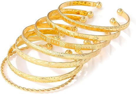 Chic Gold Bangle Bracelet Set by KISS WIFE - Adjustable, Stackable Cuff Design for Women and Girls - High-Quality Zinc Alloy - Perfect Gift for All Occasions