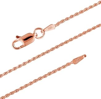 14kt Rose Gold Plated Sterling Silver 1.1mm Diamond-Cut Rope Chain Necklace Solid Italian Nickel-Free, 14-36 Inch