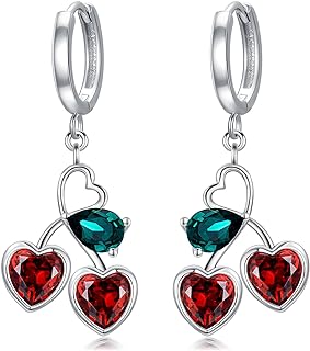 Hinged Hoop-Garnet Cherry Stud Earrings, Crafted from 925 Sterling Silver, Perfect Gift for Women and Girls, Charismatic Dangle Design