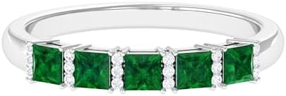 Lab Created Emerald Wedding Band for Men, Princess Cut Emerald Ring, Designer 5 Stone Ring, AAAA Quality