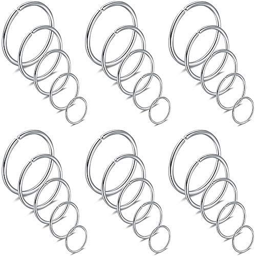 Ruifan 6-30PCS Non Pierced Stainless Steel Clip on Closure Round Ring Fake Nose Lip Helix Cartilage Tragus Ear Hoop Earrings Jewelry 20G
