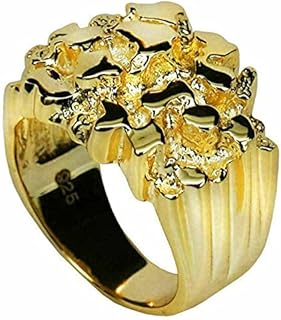 Diamond Embellished Men's Gold Nugget Wedding Ring in 14k Yellow Gold Over Sterling Silver, Versatile Fit for Pinky to Ring Finger, Sizes 6-13 - Unique Nugget Design