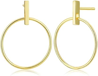 Circle & Bar Front Hoop Earrings | 18k Gold Plated Hypoallergenic Brass