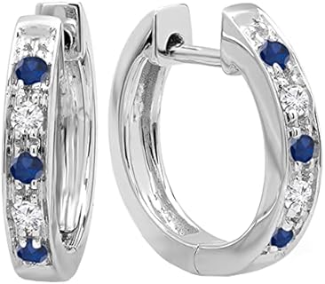 Dazzlingrock Collection Round Gemstone & White Diamond Single Row Hinged Post Hoop Earrings for Women in Gold