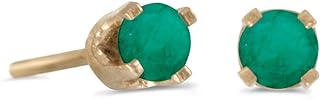 Push-Back Genuine Emerald Stud Earrings in 14K Yellow Gold - Petite Round Design for Women - 0.13" Inches Length
