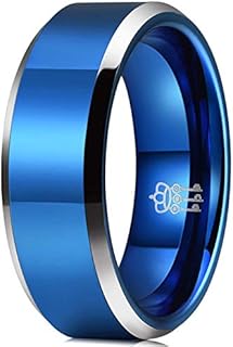 THREE KEYS JEWELRY 8mm Blue Tungsten Wedding Band Brushed Polished Engagement Rings/Personlized Rings/Customized Rings 9.5