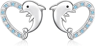 Sparkling Cubic Zirconia Dolphin Stud Earrings with Secure Push-Back, Sterling Silver Girls Teen Women Jewelry, Playful Animal Design Earrings