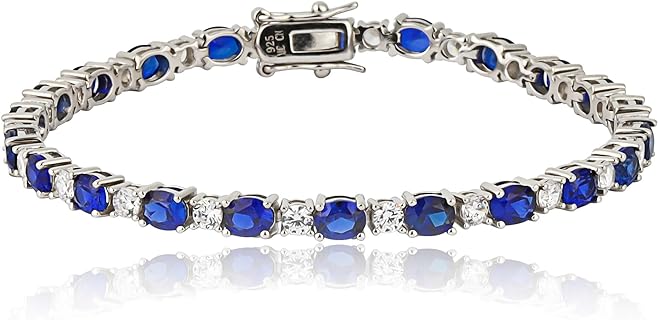 Hypoallergenic Sterling Silver Bracelet with Cubic Zirconia & Blue Sapphires for Women | Box Chain Tennis Design by MAX + STONE