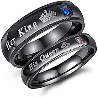 His and Her Matching Black Stainless Steel Promise Rings for Couples with Cubic Zirconia Design - Elegant Wedding, Engagement or Anniversary Jewelry Gifts