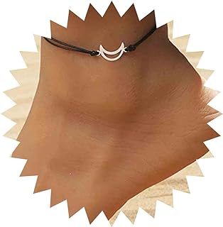 Erimberate Bohemian Hollow Moon Anklet Bracelet Black Woven Rope Moon Ankle Bracelet Crescent Moon Chain Anklet Adjustable Wax Anklets Summer Beach Foot Chain Jewelry for Women and Girls