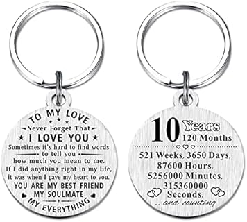 Customizable 10th Wedding Anniversary Keychain in Stainless Steel and Alloy, Perfectly Sized for Everyday Use, Ideal for Men, Women, Spouses - Silver, Pull-On Design