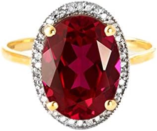 Radiant 14k Solid Yellow Gold Ring with an Oval-shaped Ruby and Genuine Diamonds by Galaxy Gold - Size 5 - 7.93 ct