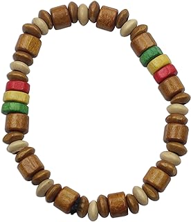 NOVICA Handmade Wood Beaded Stretch Bracelet Natural Multicolor No Stone Brown Ghana [6.25 in L x 0.4 in W 10 mm W] 'Cheer'