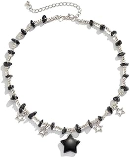Y2K Star Crystal Charms Pendant Choker Necklace Irregular Crystal Stone Trendy Boho Chunky Star Jewelry Accessories