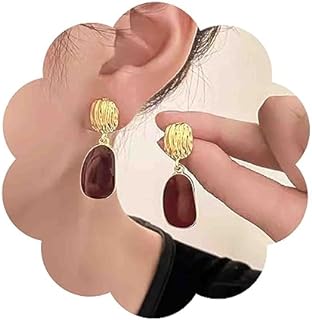 Vintage Oval Enamel Burgundy Earrings Enamel Red Dangle Earrings Gold Hammered Disc Stud Earrings Irregular Burgundy Drop Earrings Acrylic Red Geometric Earrings Jewelry for Women