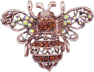 Antique Citrine Crystal Bee Brooch by Gyn&Joy - Charming Rose Copper Tone with Secure Pin Clasp, Adorned with Topaz and AB Colored Rhinestones - Perfect Sparkly Accessory Gift