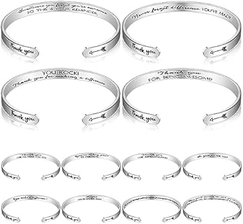 Lobster Claw Clasp Engraved Cuff Bracelet with Agate for Women - Inspirational Stainless Steel Appreciation Gift Set for Teacher or Co-worker