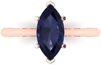 Clara Pucci 1.50 ct Marquise Cut Solitaire Simulated Blue Sapphire Engagement Wedding Bridal Promise Anniversary Ring 18K Rose Gold