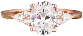Art Deco-Inspired 1.5ct Oval Cut Moissanite Promise Ring for Women with Sterling Silver Band and 10K Rose Gold Plating, Size 7